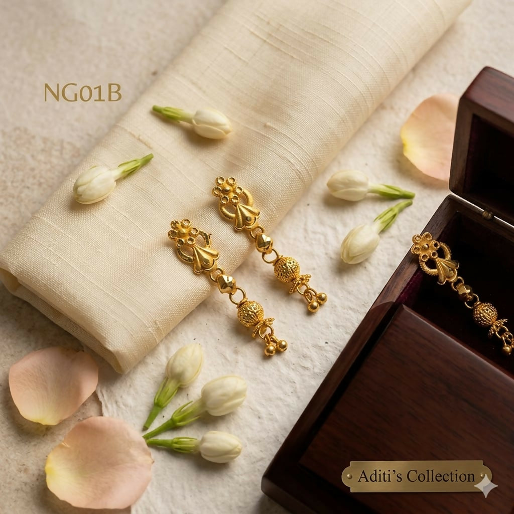NG01B Artisan Gold Lattice & Bead Drop Earrings for Women