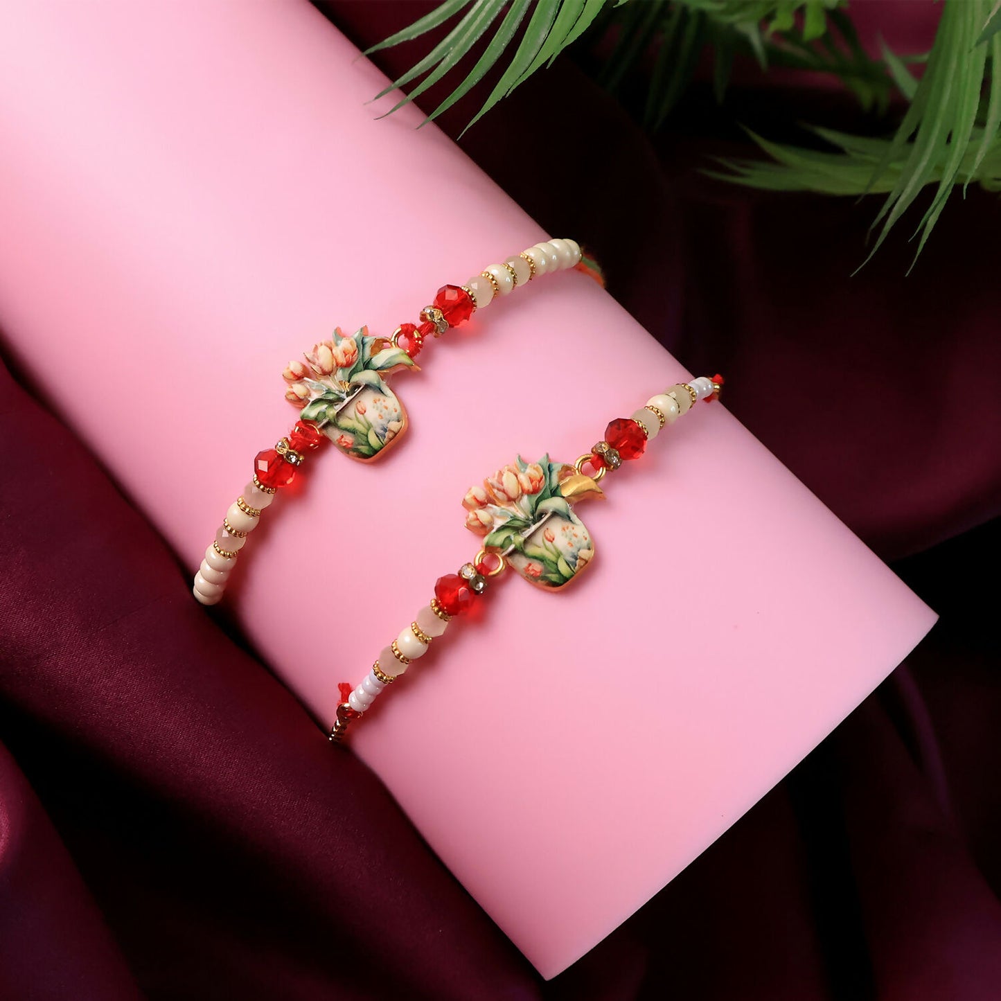 Floral Rakhi Bead Details for Brother and Sister-in-law