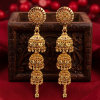 Fancy Gold Tone Jhumki Earrings Traditional Drop Earrings