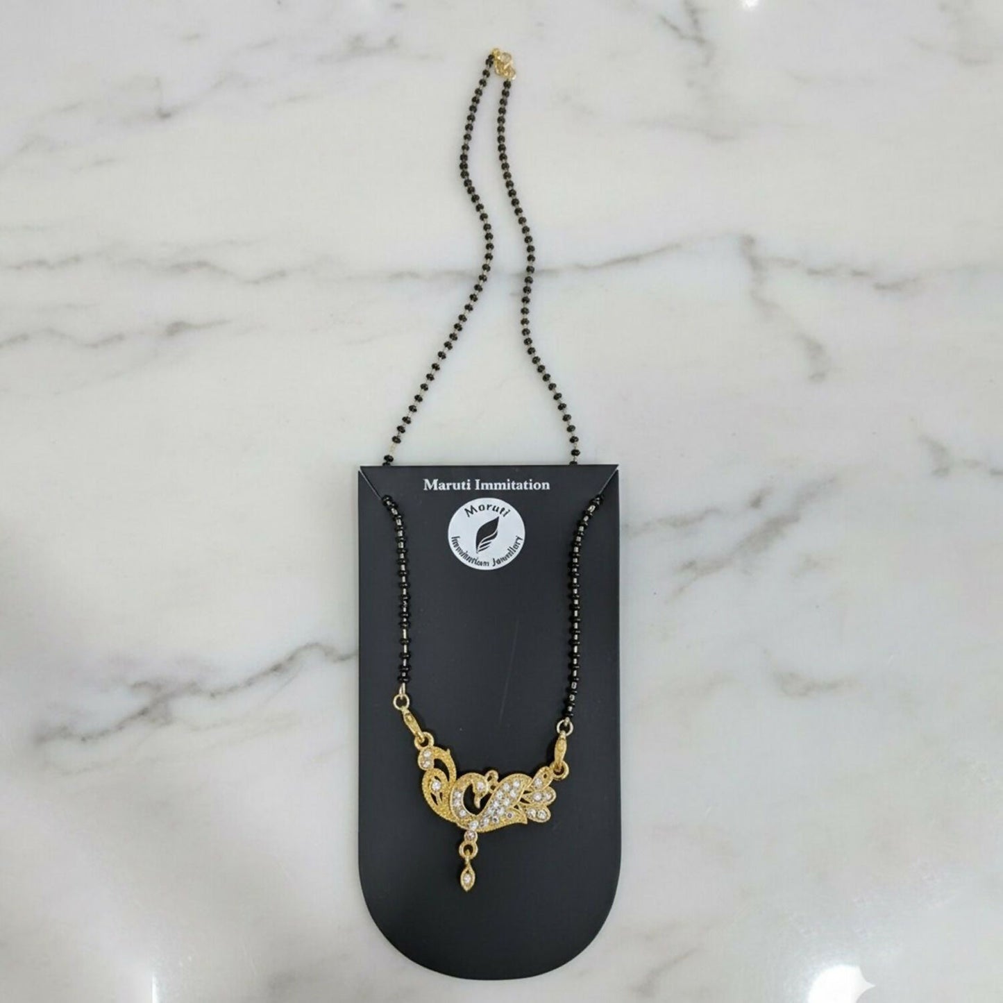 Stylish Gold-Toned Twin Swan Design Mangalsutra with Sparkling Stone Pendant