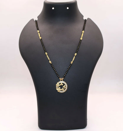 Gold-Plated AD Floral Circle Mangal sutra with Black Beads For women