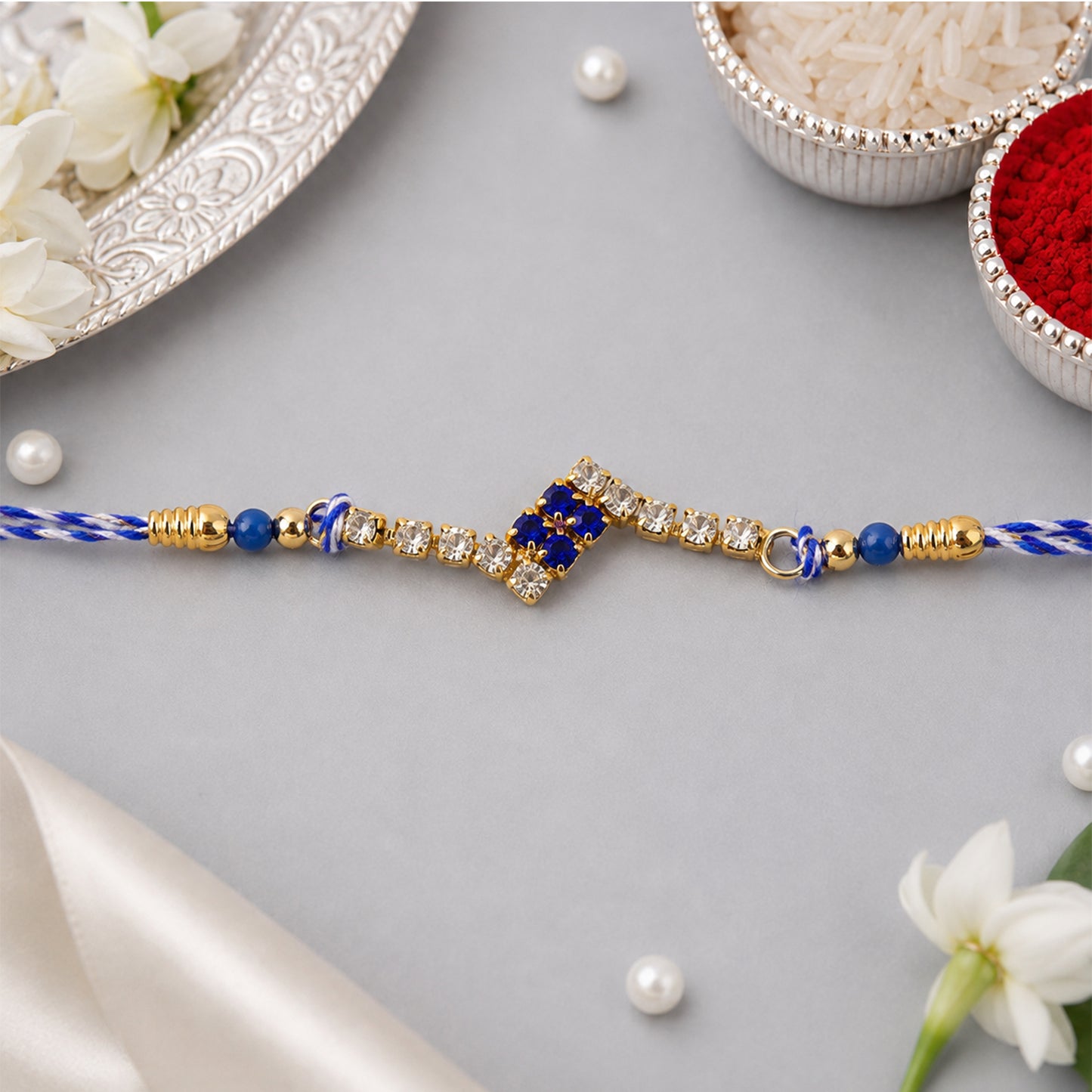 Angular Diamond Motif Rakhi with Shimmering Stones (Pack of 6)