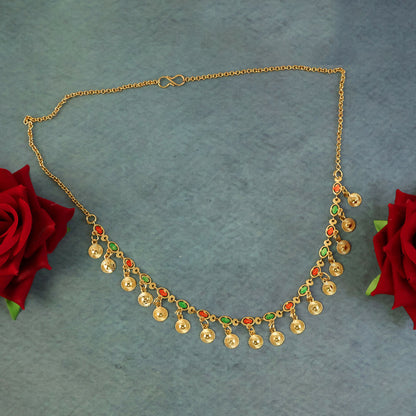 Traditional Gold Charm Necklace with Multicolor Stone Drops