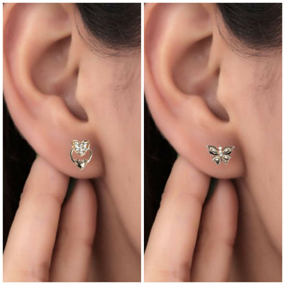 Rose Gold Heart & Butterfly Stud Earrings Set for women and girls Combo Pack of 2
