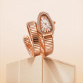 Rose Gold Snake Chain Bracelet Watch with Oval Dial Crystal Border for Women