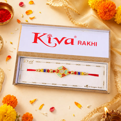Golden Snowflake Crystal Designer Rakhi for Brother, Lavender Beads Gift