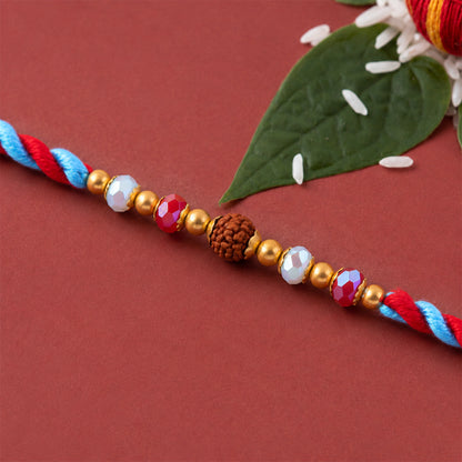 Beautiful Multicolor Designer Rakhi with Golden Centre and Cheerful Raksha Bandhan Style