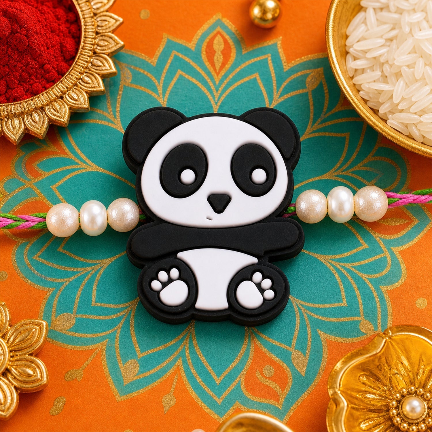 Panda Character Kids Rakhi Pearl Beaded Designer Rakhi (10pcs)