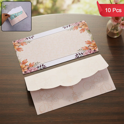 Elegant Floral Pattern A4 Size Money Gift Envelopes in Soft Peach Tone for Wedding, Festive & Cash Gifting – Pack of 10