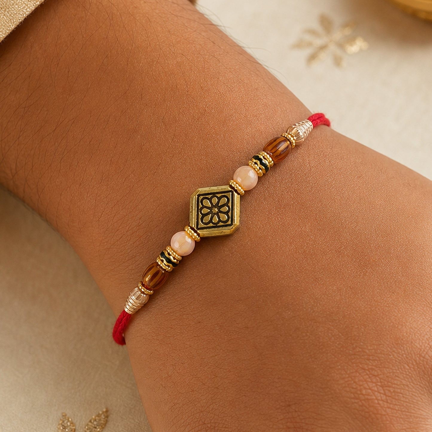Graceful Geometric Square Bhai Bhabhi Rakhi with Black- Square Charm for Gifting