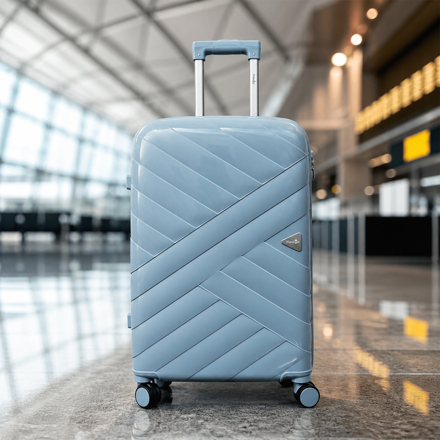 Sky Blue Lightweight Trolley Suitcase with 360° Spinner Wheels & Secure Travel Lock
