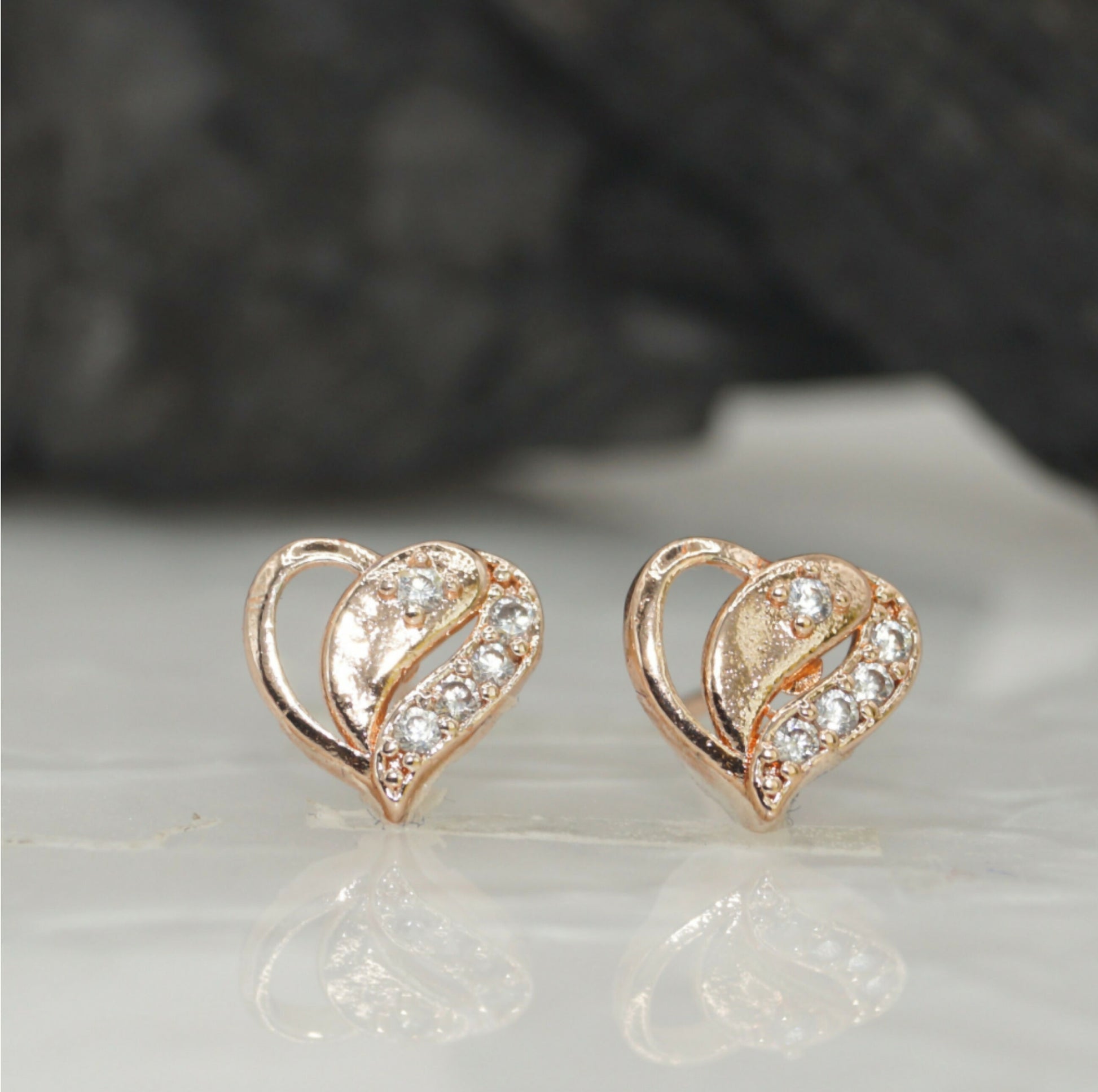 ose Gold Plated Heart & Diamond Stud Earrings for women and girls