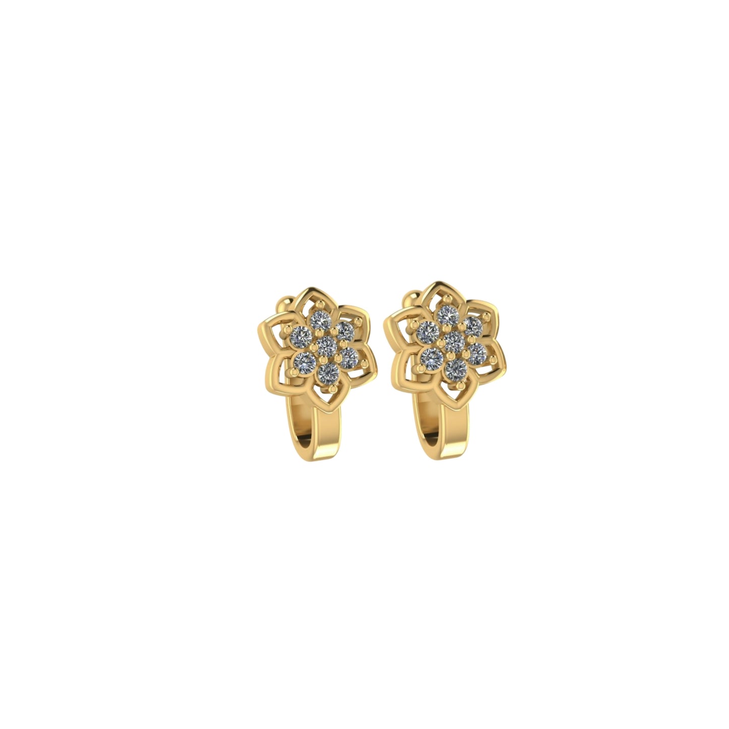 Set of two clip-on nath nose pins in gold, rose gold, and silver finish with floral design
