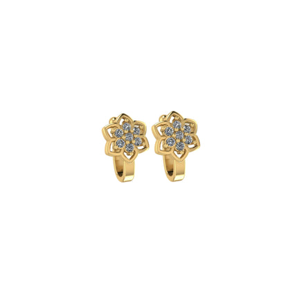 Set of two clip-on nath nose pins in gold, rose gold, and silver finish with floral design
