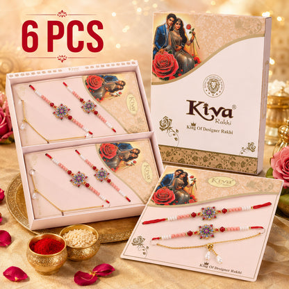 Designer Floral Bhaiya Bhabhi Rakhi with Beads and Adjustable Bracelet