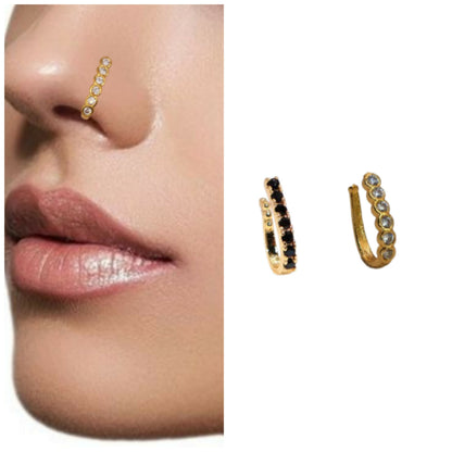 CZ Pave Clip-On Nose Ring/Cuff (Clear & Black Pair) Combo Pack of 2