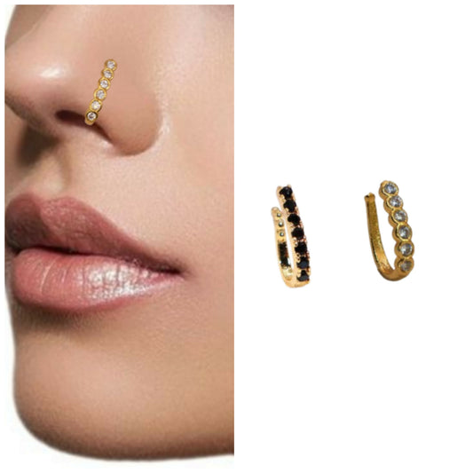 CZ Pave Clip-On Nose Ring/Cuff (Clear & Black Pair) Combo Pack of 2