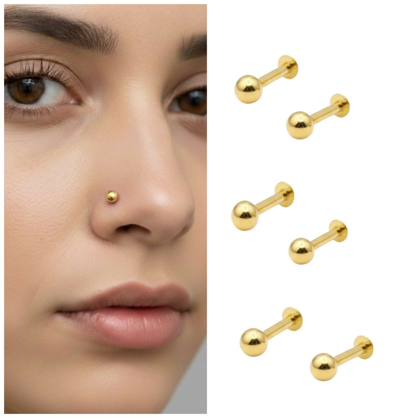 Gold Flat Back Stud nosepin stud Laung Koka Nathni combo pack of 6