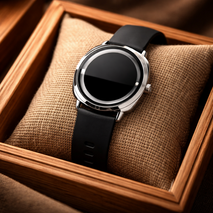 A premium analog wrist watch with a round dial and black strap.