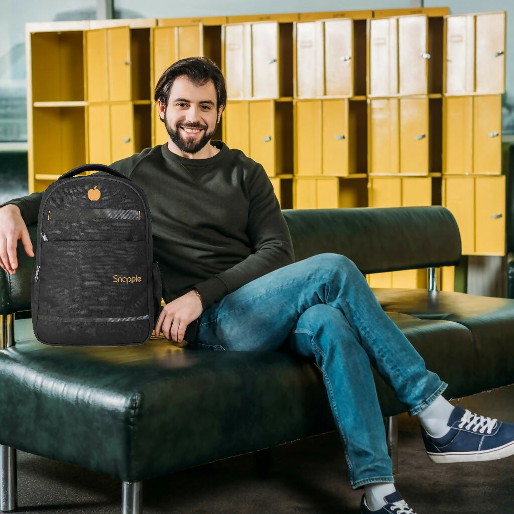 Snapple Black Laptop Backpack with Orange Logo – Travel Bag for Men & Women, Fits 15-Inch Laptop, Lightweight, Durable, Multi-Pocket Office & School Backpack