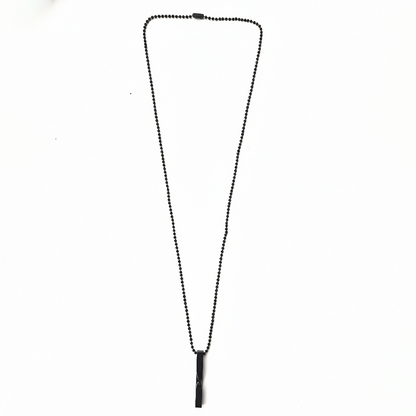 Black twisted bar pendant with chain on white background