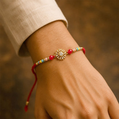 Sparkling AD Sunflower Designer Rakhi for Brother, Multicolour Beads