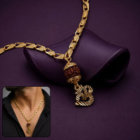 Gold Finish Rudraksha Om Pendant Chain for Men & Women