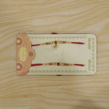Elegant Pearl Drop Bhaiya Bhabhi Rakhi Set with Designer Beads & Red Thread Gift