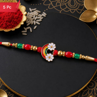 Rainbow Flower Rakhi Enamel Beadwork for Brother (5pcs)