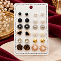 12 Pair Birthstone Month Theme Stud Earrings Combo Set - Black, White & Gold Designs