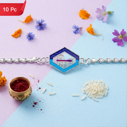 Rakhi for Brother Beautiful Silver Enamel Leaf Charm Design (10pcs)