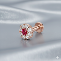 Ruby Halo Nose Pin in Rose Gold – Elegant Floral Design