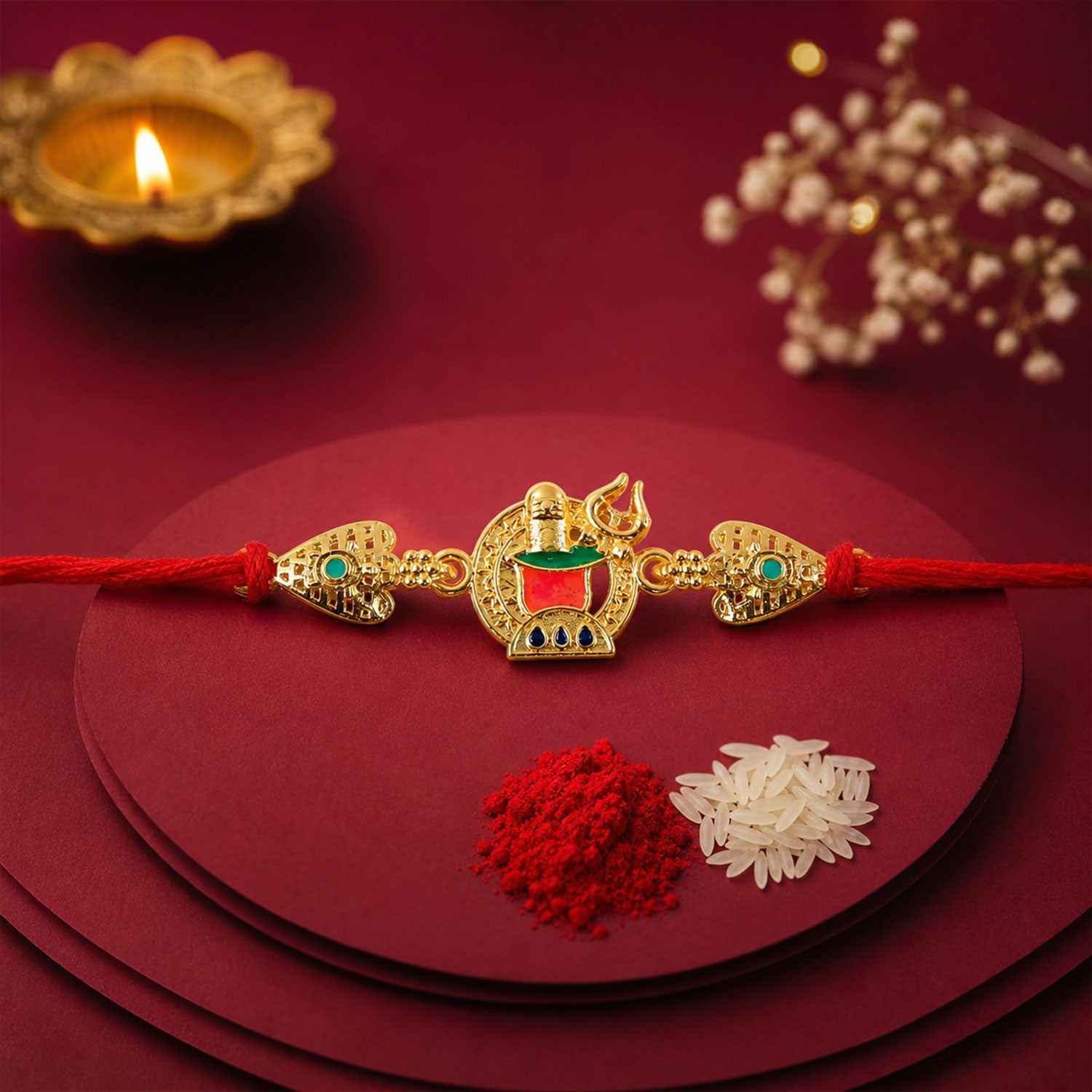Shivling Designer Rakhi with Butterscotch Chocolates, Pack of 3