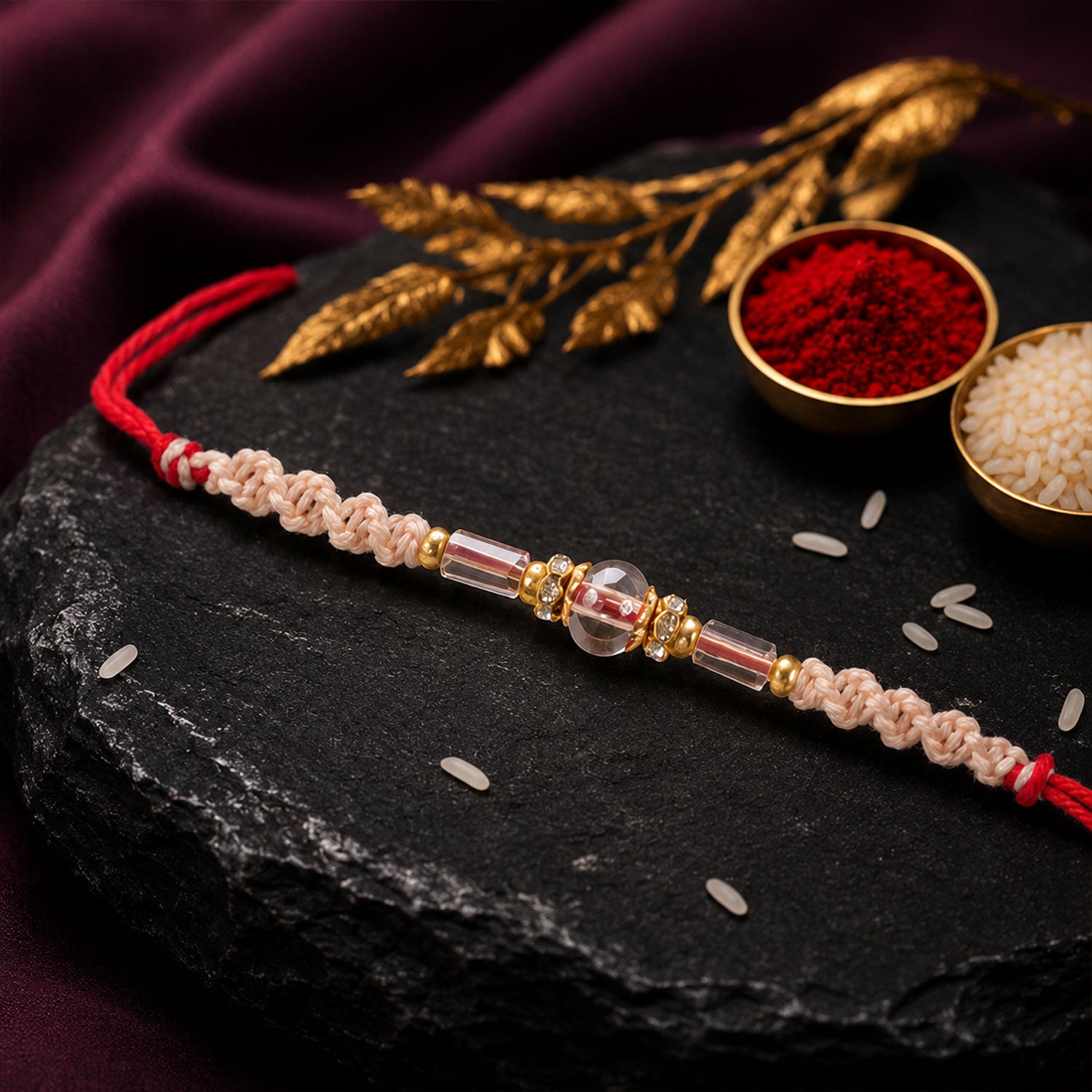 Sparkling Pearl Stone Rakhi with Colorful Thread and Premium Festive Beauty