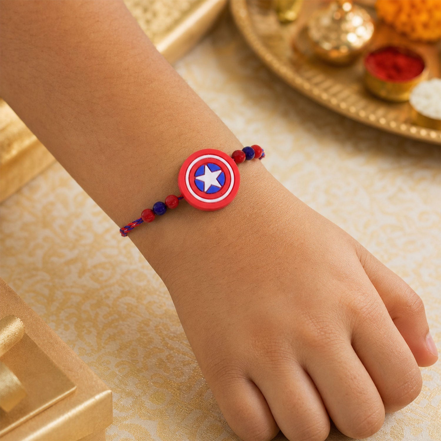 Superhero Shield Kids Rakhi with Playful Beaded Detailing Work (5pcs)