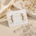 Elegant Gold-Tone Crystal & Pearl Ear Climber Earrings for Women | Korean-Inspired Fashion Jewelry | Statement Ear Cuff Studs