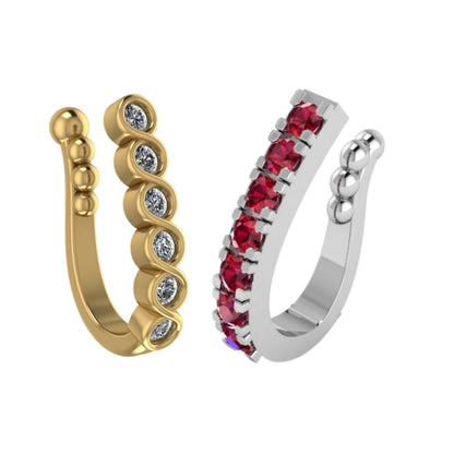 Minimal gold-tone nosepin with clear stones in elegant hoop design