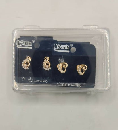 Gold-Plated Heart & Swirl Diamond Look Stud Earring Set for women & girls Combo Pack of 2