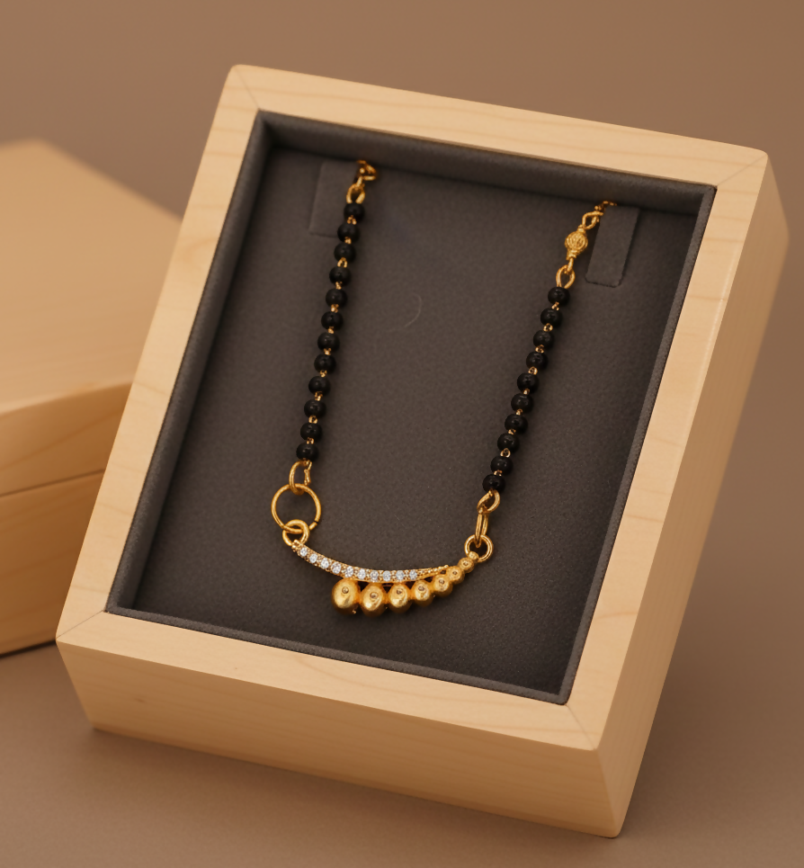 Gold-Plated AD Mangalsutra with Black Beaded Chain