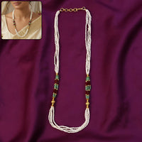 Elegant White Beaded Mala with Red & Green Traditional Design for Women