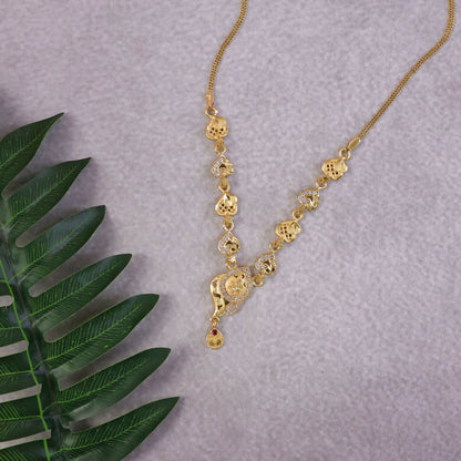 Elegant Gold-Tone Heart Motif Necklace Set with Designer Pendant & Matching Drop Earrings