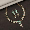 Turquoise Necklace Set – Gold-Plated Floral Link Design