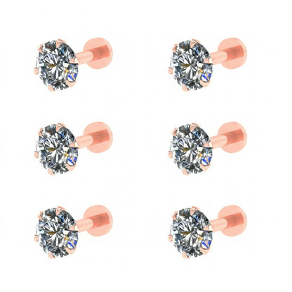 Rose Gold AD Nosepin Stud Labret Back Piercing for women and girls Combo Pack of 6