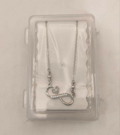 AD Infinity & Heart Silver Tone Pendant Necklace for Women