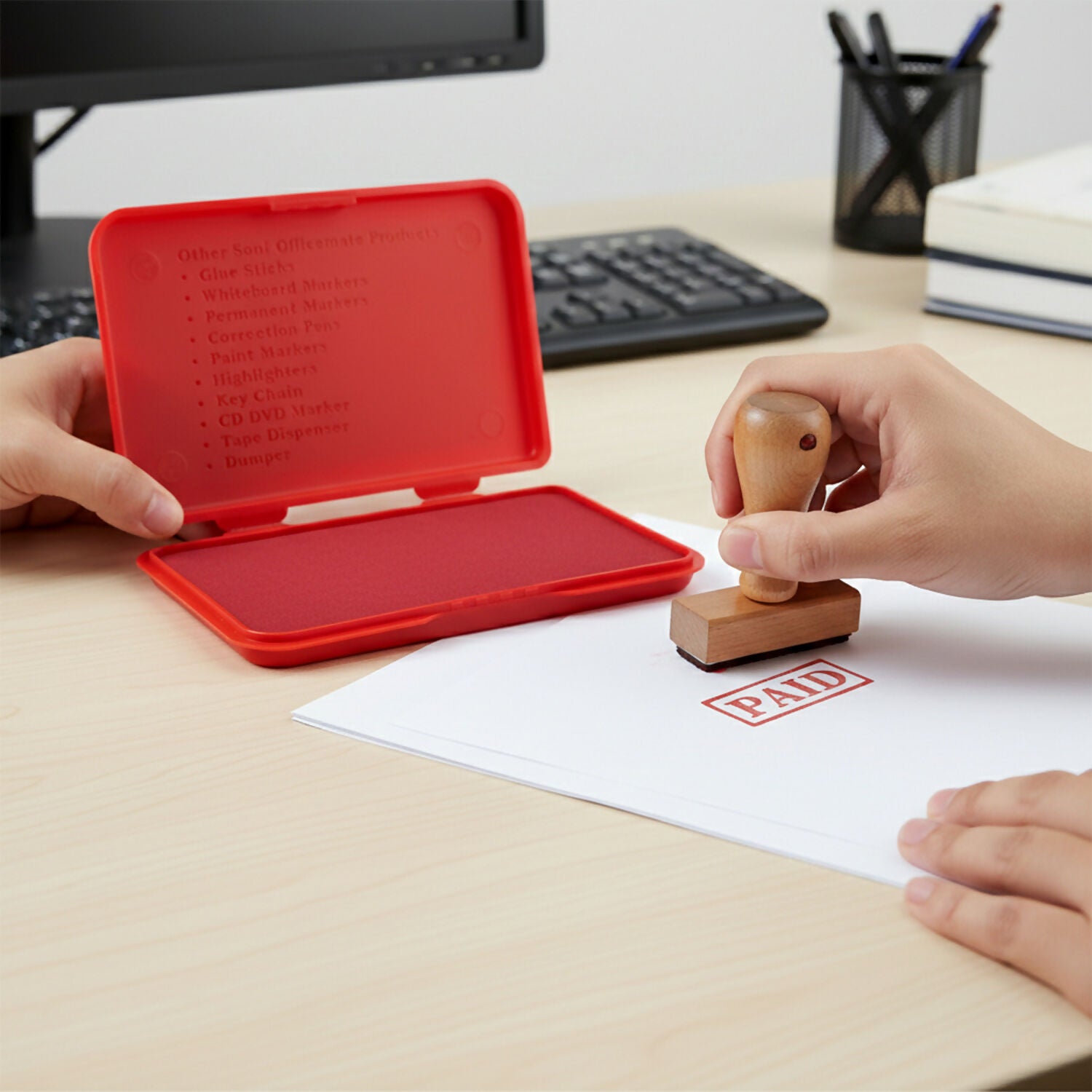 Officemate Small Stamp Pad Feather Touch Red Ink Long-Life Micro Cellular Foam (88cm x54cm)