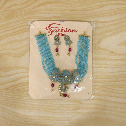 Matching earrings paired with sky beaded necklace set