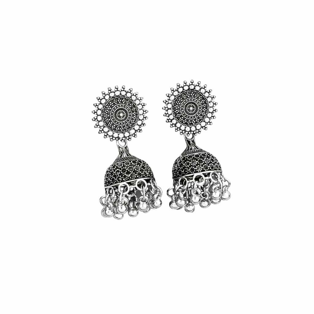 Classic oxidised Silver Jhumka Earings With Round Stud