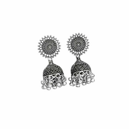Classic oxidised Silver Jhumka Earings With Round Stud