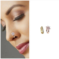 CZ Flower & Line Non-Piercing Nose Ring/Nath Combo Set Combo Pack of 2