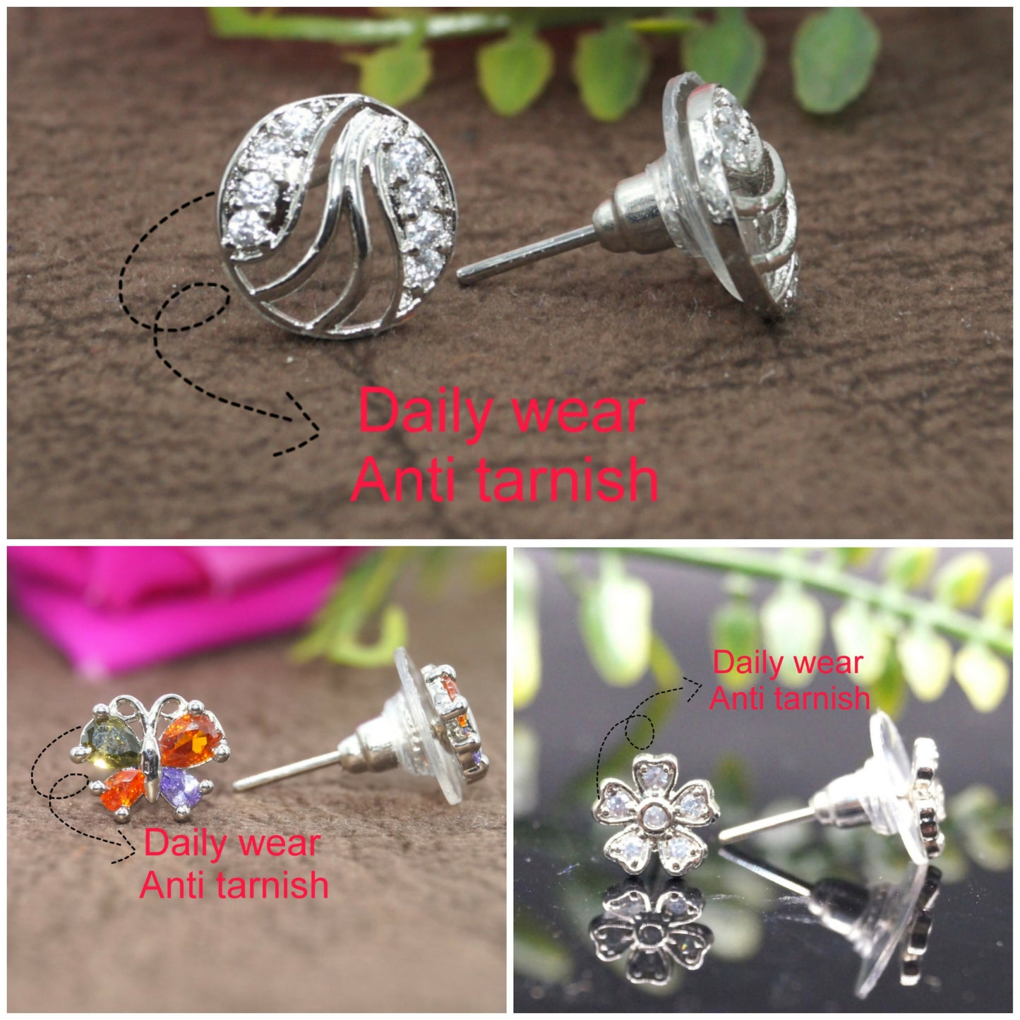 Elegant flower zircon stud earrings showcasing sparkling white zircon stones